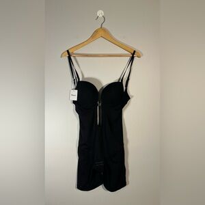 Slimers Black Backless Shapewear Strapless Bodysuit Low Back Plunge Bra Small